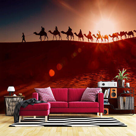 Çöldeki Deve Kervanı Manzaralı Duvar Kağıdı