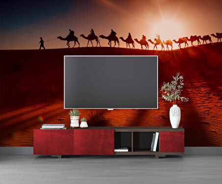 Çöldeki Deve Kervanı Manzaralı Duvar Kağıdı