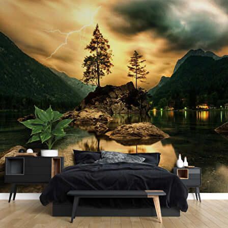 Dağ Yıldırım Göl Manzarası Duvar Kağıdı