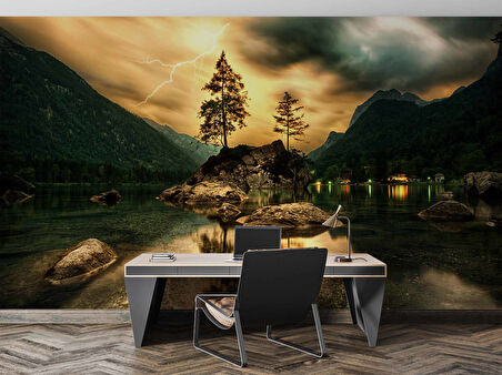 Dağ Yıldırım Göl Manzarası Duvar Kağıdı