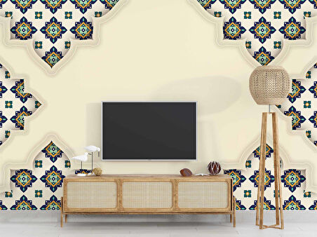 Etnik Motif Çini Desenli Duvar Kağıdı