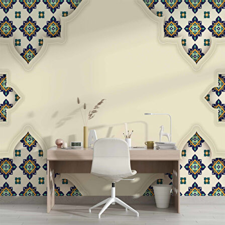 Etnik Motif Çini Desenli Duvar Kağıdı