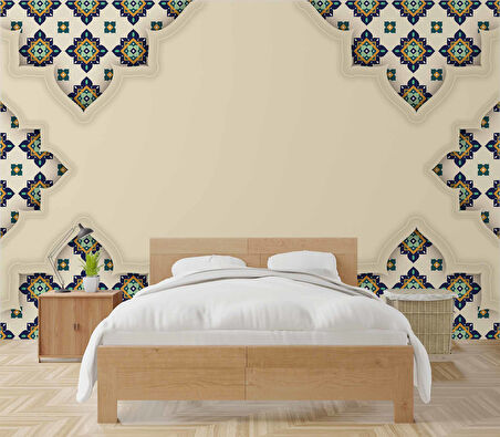 Etnik Motif Çini Desenli Duvar Kağıdı