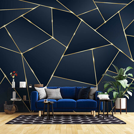 3 Boyutlu Lacivert Mozaik Desenli Duvar Kağıdı