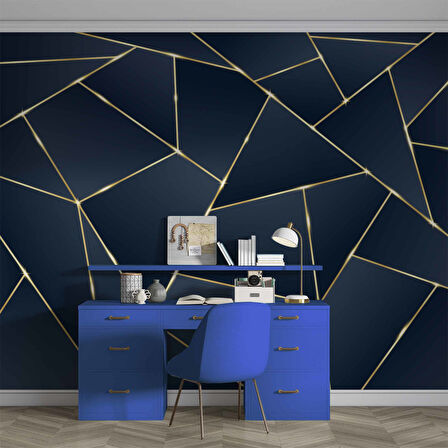 3 Boyutlu Lacivert Mozaik Desenli Duvar Kağıdı