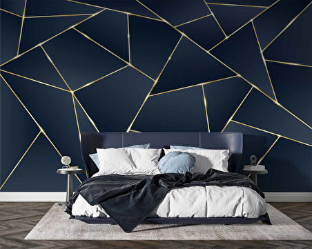 3 Boyutlu Lacivert Mozaik Desenli Duvar Kağıdı