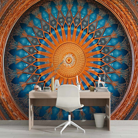 Turuncu Franktal Mandala Etnik Motif Duvar Kağıdı