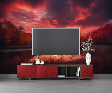 Kızıl Gökyüzü Gün Batımı Manzaralı Duvar Kağıdı