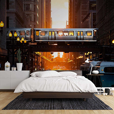 New Yourk Cadde Tren Manzaralı Duvar Kağıdı