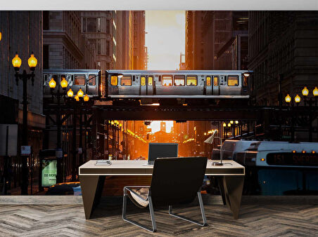 New Yourk Cadde Tren Manzaralı Duvar Kağıdı