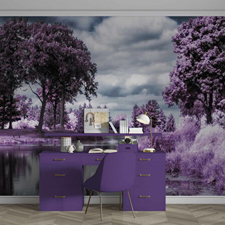 Eflatun Orman ve Göl Manzaralı Duvar Kağıdı