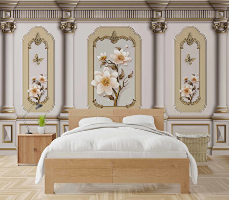 3 Boyutlu Saray Sütun Çiçek Motifli Duvar Kağıdı