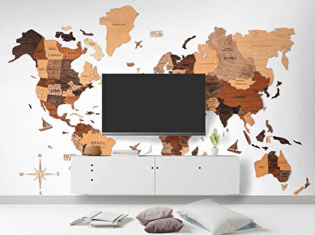 Ahşap Ağaç Dünya Haritası Duvar Kağıdı