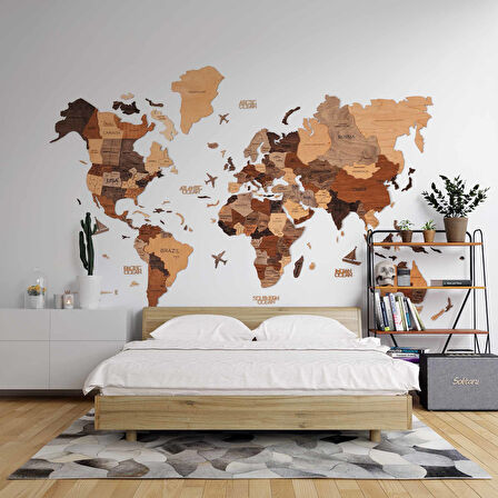 Ahşap Ağaç Dünya Haritası Duvar Kağıdı