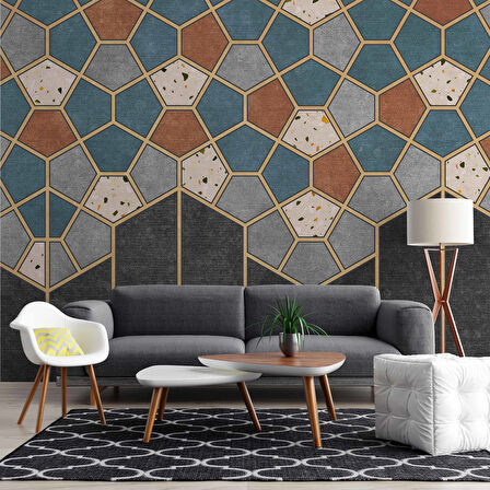 Mozaik Etnik Halı Deseni Duvar Kağıdı Baskı