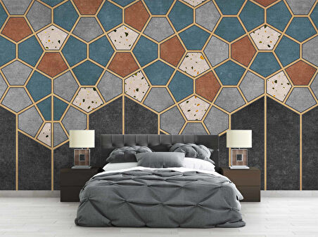 Mozaik Etnik Halı Deseni Duvar Kağıdı Baskı