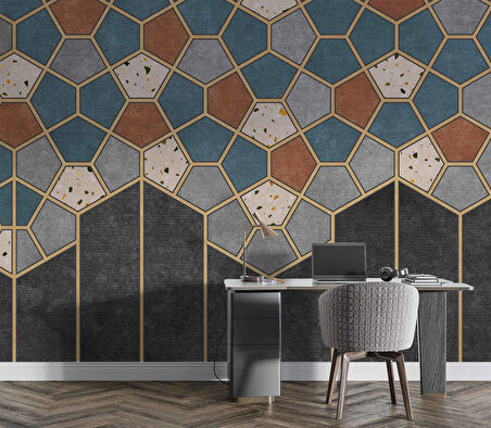 Mozaik Etnik Halı Deseni Duvar Kağıdı Baskı