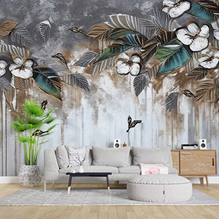 Suluboya Çiçek Çizim Duvar Kağıdı Baskı