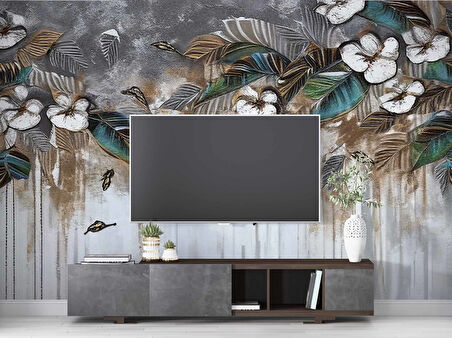 Suluboya Çiçek Çizim Duvar Kağıdı Baskı