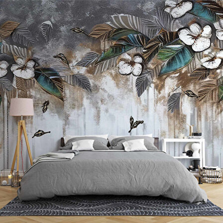 Suluboya Çiçek Çizim Duvar Kağıdı Baskı