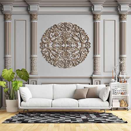 3D Beyaz Sütun Kahverengi Panel Duvar Kağıdı Baskı