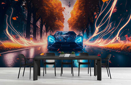 Sonbahar ve Araba Duvar Kağıdı Baskı