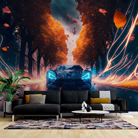 Sonbahar ve Araba Duvar Kağıdı Baskı