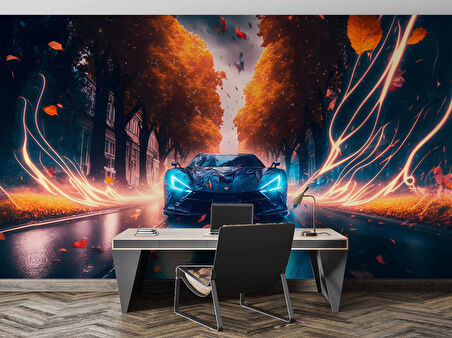 Sonbahar ve Araba Duvar Kağıdı Baskı