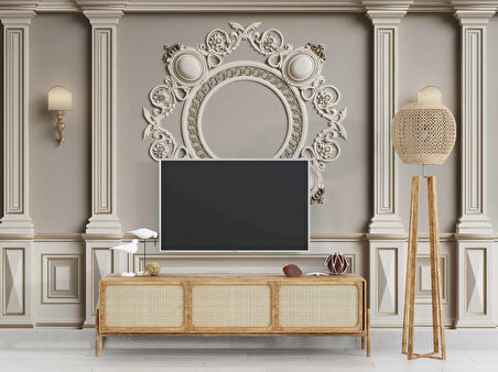 3D Beyaz Sütun Gri Panel Altın Görünümlü Çerçeve Duvar Kağıdı Baskı