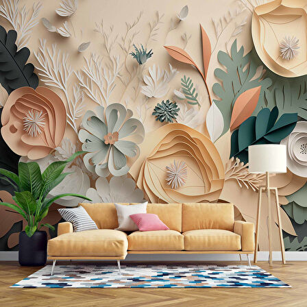 3D Kağıt Turuncu Çiçek Duvar Kağıdı Baskı