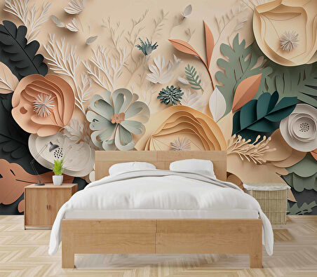 3D Kağıt Turuncu Çiçek Duvar Kağıdı Baskı