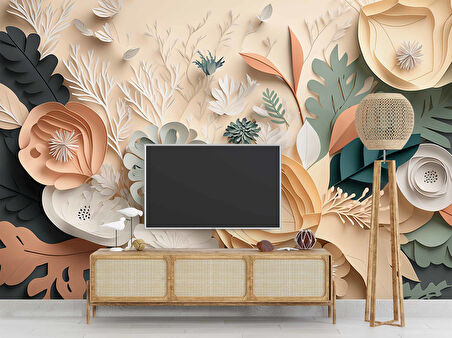 3D Kağıt Turuncu Çiçek Duvar Kağıdı Baskı