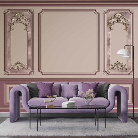 3D Mor Panel Altın Motif Duvar Kağıdı Baskı