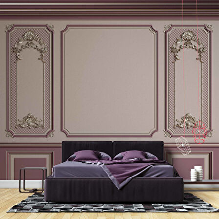 3D Mor Panel Altın Motif Duvar Kağıdı Baskı