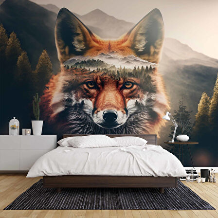 Orman ve Dağ Kurt Manzaralı Duvar Kağıdı Baskı