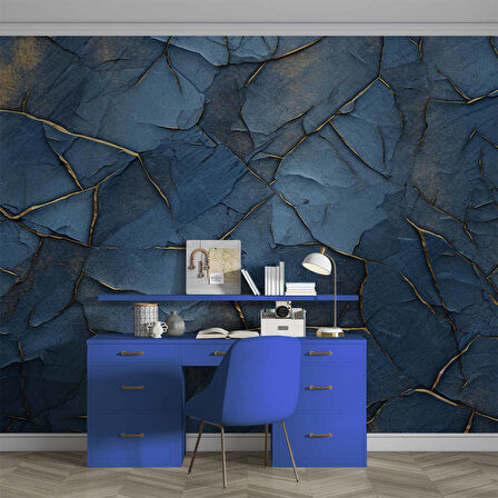 Mavi Taş Duvar Deseni Duvar Kağıdı Baskı