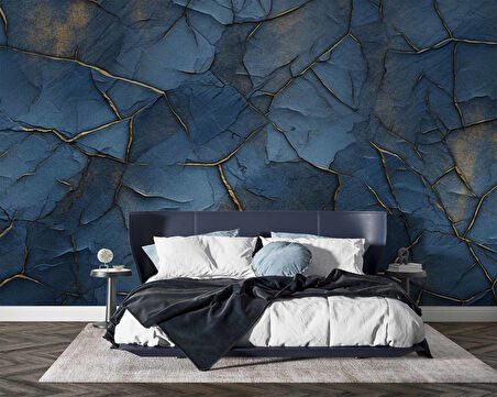 Mavi Taş Duvar Deseni Duvar Kağıdı Baskı