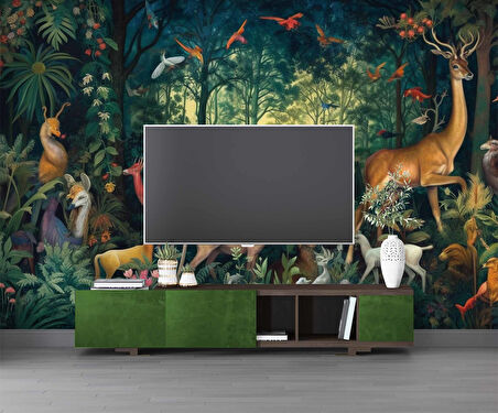 Orman Geyik Kuş Duvar Kağıdı Baskı