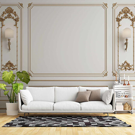 3D Beyaz Sütun Altın Motif Panel Duvar Kağıdı Baskı