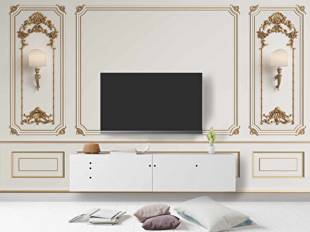 3D Beyaz Sütun Altın Motif Panel Duvar Kağıdı Baskı
