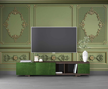 3D Yeşil Panel Altın Motif Duvar Kağıdı Baskı