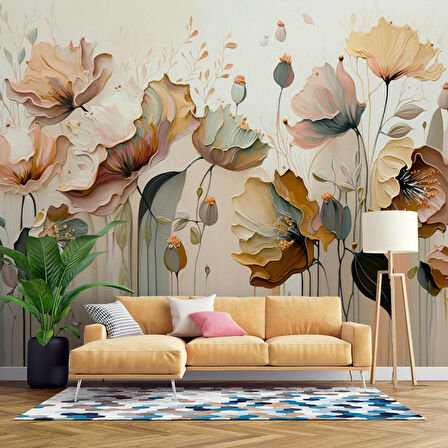 Soft Yağlı Boya Turuncu Çiçek Duvar Kağıdı Baskı