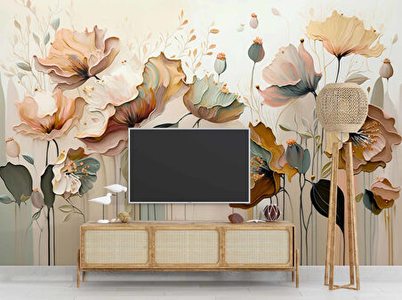 Soft Yağlı Boya Turuncu Çiçek Duvar Kağıdı Baskı