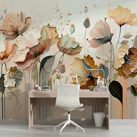 Soft Yağlı Boya Turuncu Çiçek Duvar Kağıdı Baskı