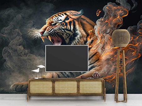 Alevli Kaplan Duvar Kağıdı Baskı