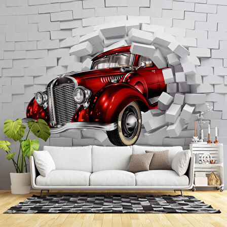 3D Taş Duvar ve Araba Duvar Kağıdı Baskı