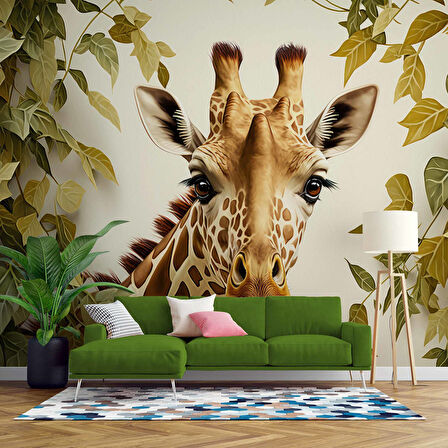 Yaprak ve Zürafa Duvar Kağıdı Baskı