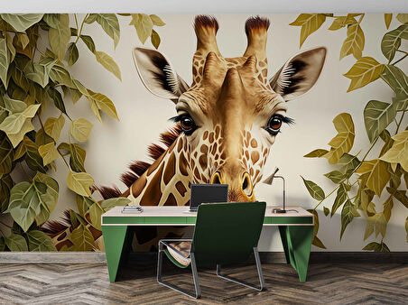 Yaprak ve Zürafa Duvar Kağıdı Baskı