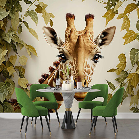 Yaprak ve Zürafa Duvar Kağıdı Baskı