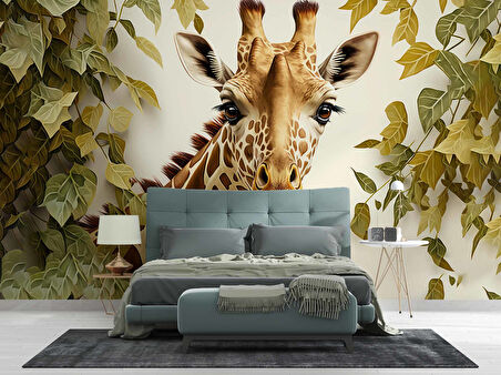 Yaprak ve Zürafa Duvar Kağıdı Baskı